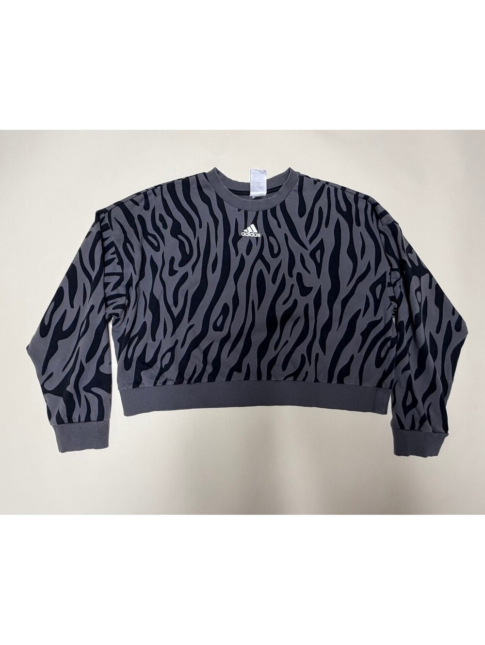 Adidas Women's XL Zebra Print Sweatshirt Gray Black Oversized